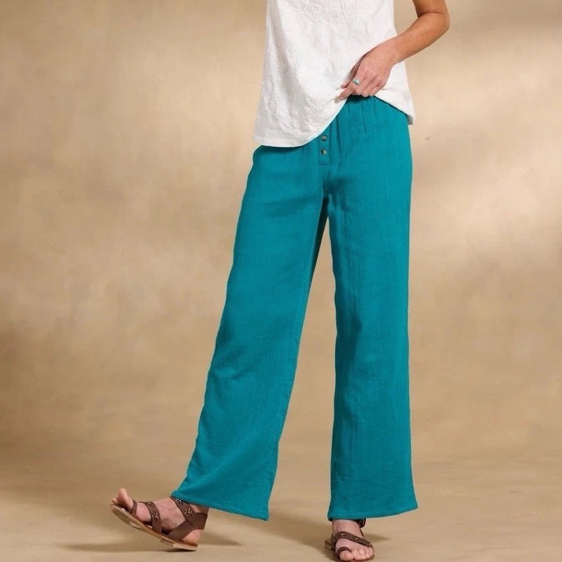Sundance Womens Teal Blue Cotton Gauze Wide Leg Smocked Waist Pants Summer L